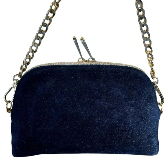 ‘CD’ Logo Navy Velvet Beauty Pouch+Unbranded Chain Crossbody - Picture 3 of 15
